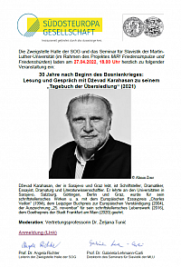 Einladung/Flyer zur Lesung Karahasan am 27.04.22 um 18 Uhr