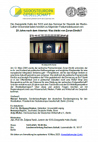 Flyer zur Podiumsdiskussion zu Zoran Dindic