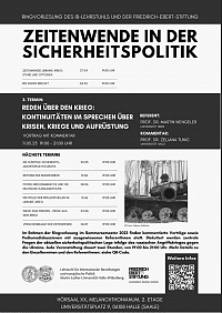 Flyer zum Vortrag "Reden ber den Krieg"